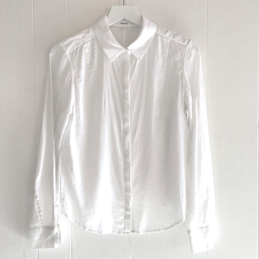 J Brand All White Button-Down Long Sleeve Blouse